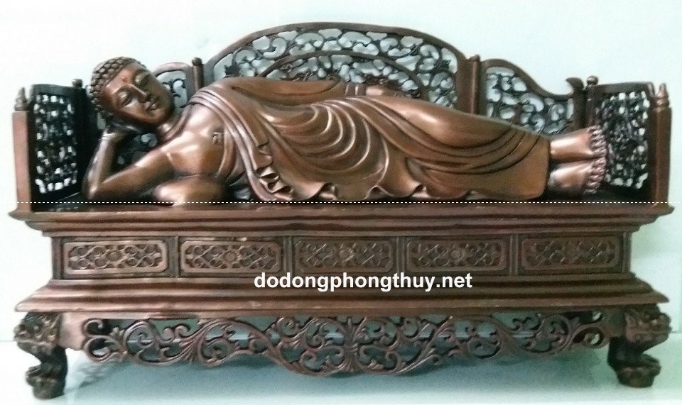 2 mẫu tôn tượng Phật nhập niết bàn bằng đồng vàng họa tiết sắc nét