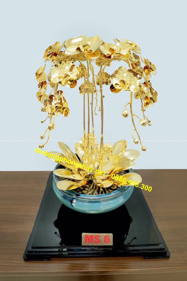 chậu hoa phong lan bằng đồng mạ vàng 24k