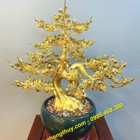 Quà tặng cao cấp với mẫu cây mai bằng đồng mạ vàng 24k 2 hoa mai bang dong ma vang 24k