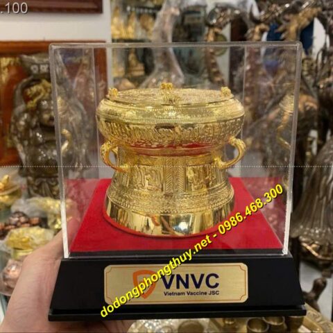 Trống đồng mạ vàng 24k quà tặng sang trọng 2 qua trong dong ma vang qua tang